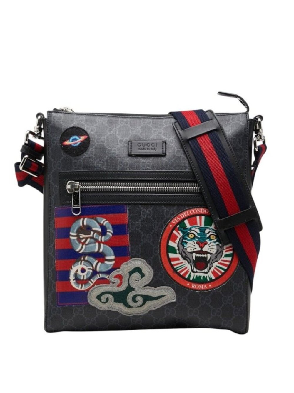 Gucci Courier GG Supreme Shoulder Bag Gray Leather